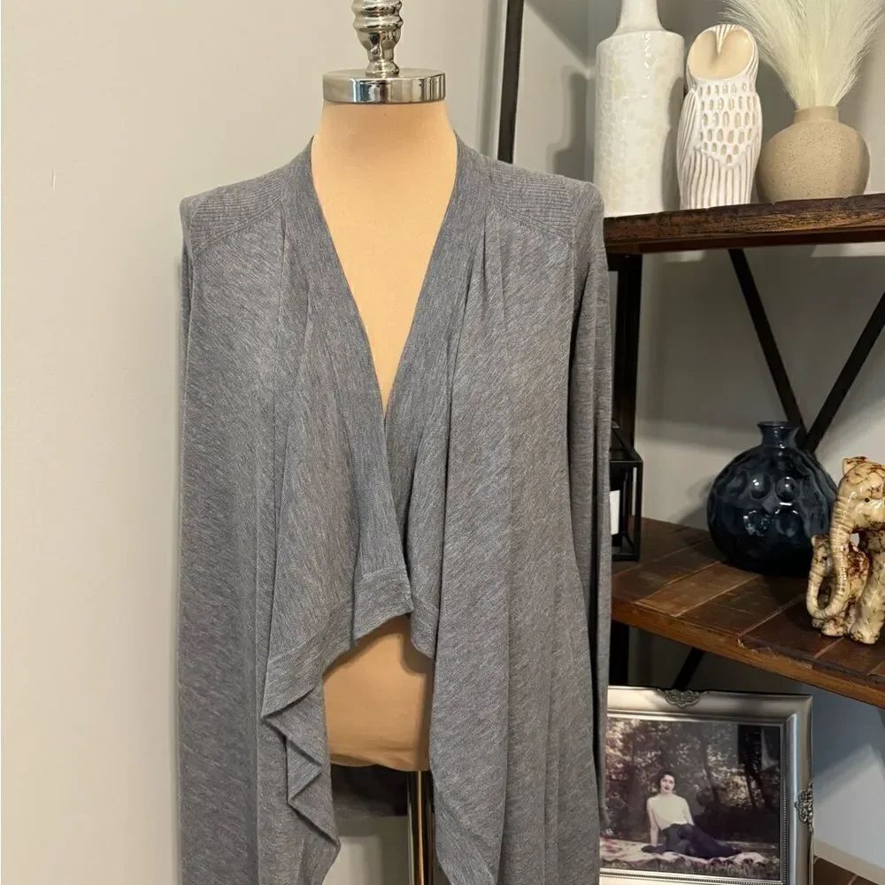 VINCE Womens XS Gray Merino Wool Blend Drape Open Front Long Cardigan Sweater